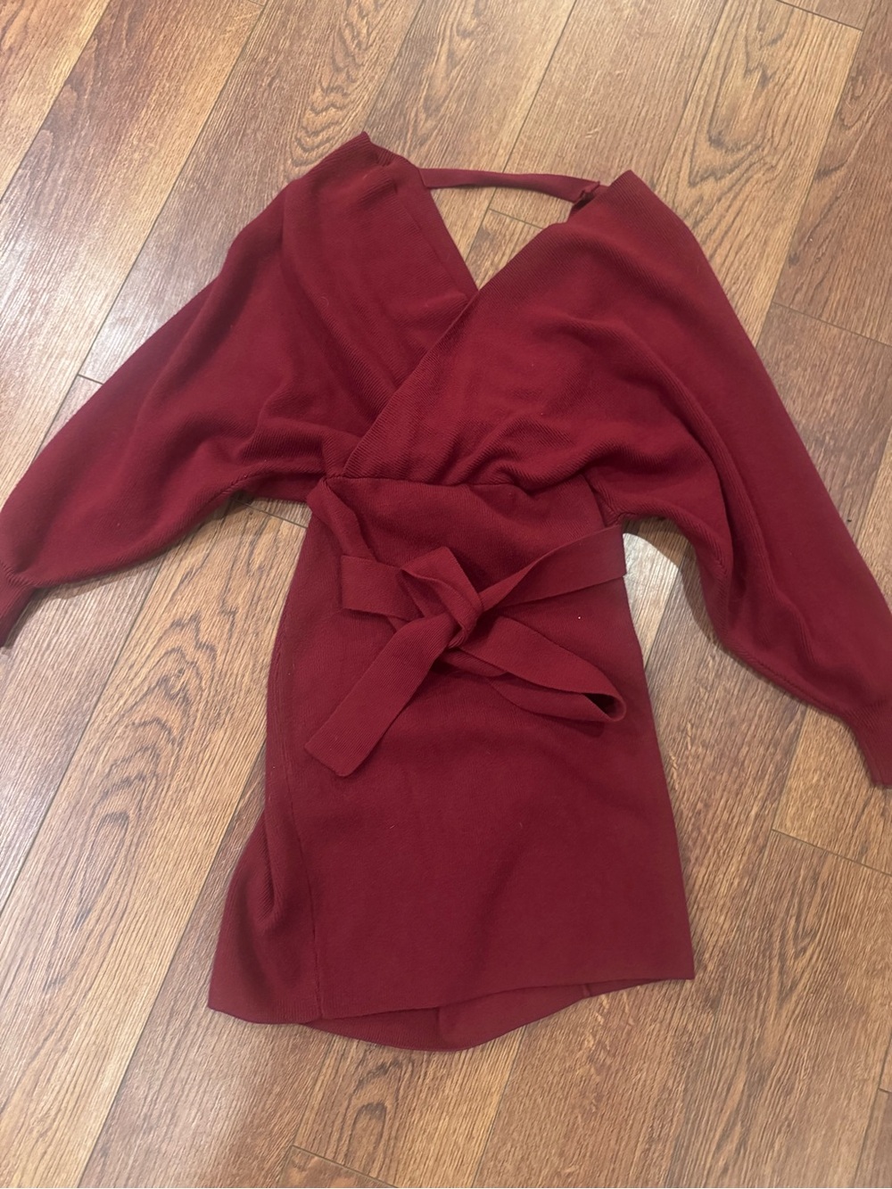 Stylish Wrap Mini Dress in Deep Burgundy